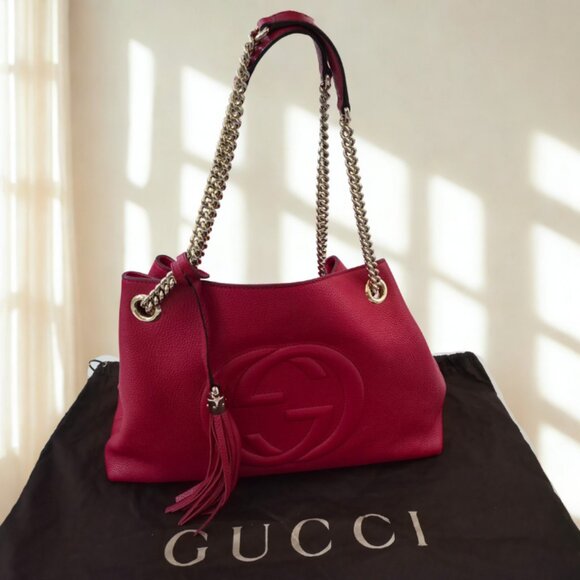 Pebbled Calfskin Medium Soho Chain Shoulder Bag Red - Picture 4 of 11